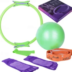 Yoga Circle Six Piece Pilates Circle Leg Clamp Position Belt Anti slip Yoga Long Finger Socks Open Back Latex Tension Ring