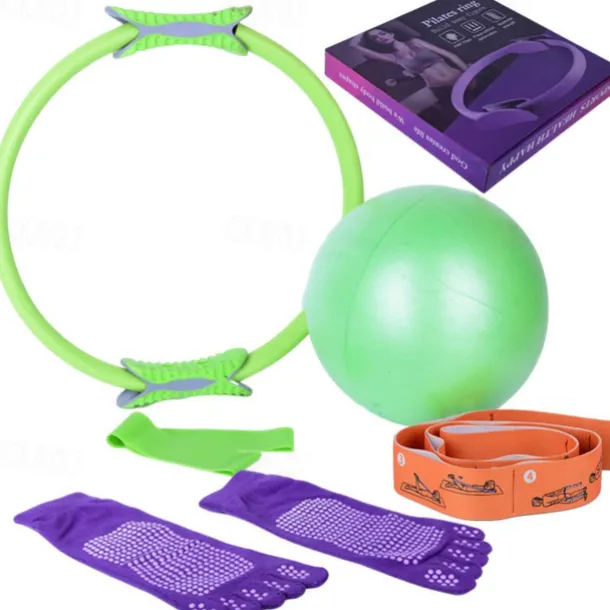 Yoga Circle Six Piece Pilates Circle Leg Clamp Position Belt Anti slip Yoga Long Finger Socks Open Back Latex Tension Ring