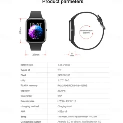 Y9PRO Smart Watch 1.85'' Smartwatch Fitness Running Watch Bluetooth Call Pedometer Reminder Blood Sugar Heart Rate Monitoring Music Playback Compatible with Android iOS Men Women