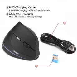 ZELOTES F-35 Wireless 2.4GHz Rechargeable Vertical Mice 6 Buttons 2400 DPI Adjustable Ergonomic Optical Gaming Computer Mouse