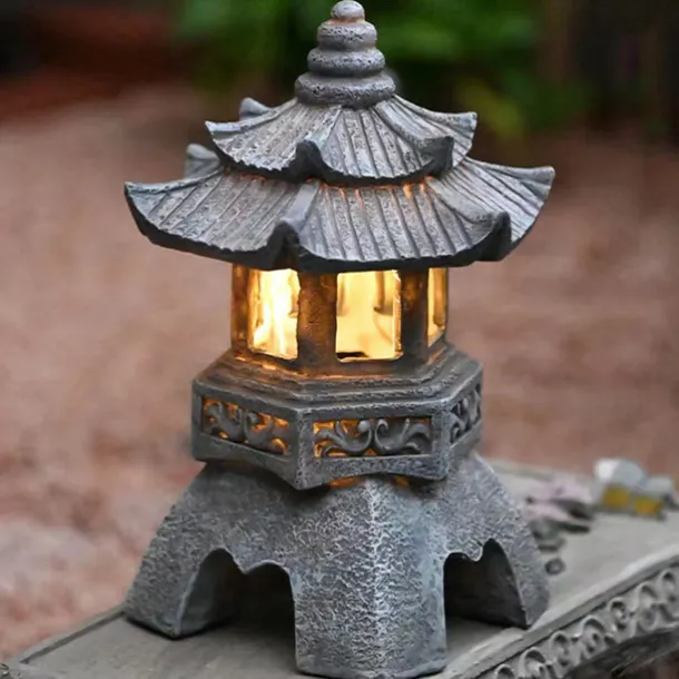 Zen Garden Ornaments - Solar Powered Pathway Tower Statue, Palace Lantern & Stone Pagoda Solar Lamp for Outdoor Decoration