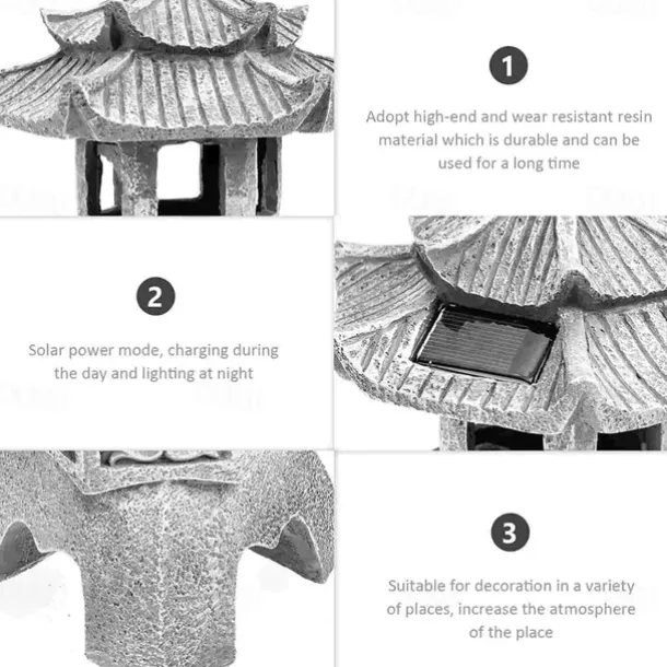 Zen Garden Ornaments - Solar Powered Pathway Tower Statue, Palace Lantern & Stone Pagoda Solar Lamp for Outdoor Decoration