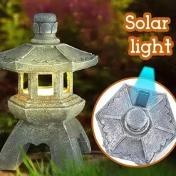 Zen Garden Ornaments - Solar Powered Pathway Tower Statue, Palace Lantern & Stone Pagoda Solar Lamp for Outdoor Decoration