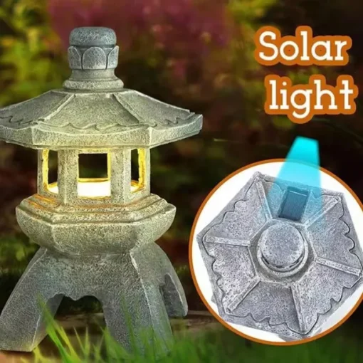 Zen Garden Ornaments - Solar Powered Pathway Tower Statue, Palace Lantern & Stone Pagoda Solar Lamp for Outdoor Decoration