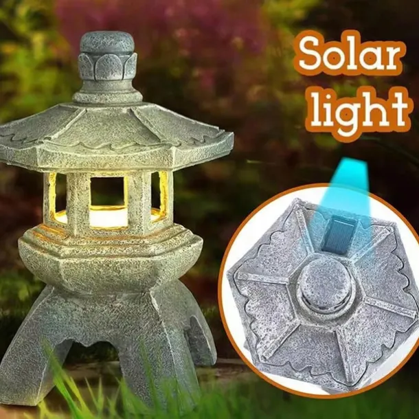 Zen Garden Ornaments - Solar Powered Pathway Tower Statue, Palace Lantern & Stone Pagoda Solar Lamp for Outdoor Decoration