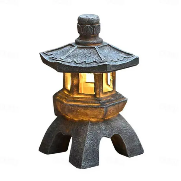Zen Garden Ornaments - Solar Powered Pathway Tower Statue, Palace Lantern & Stone Pagoda Solar Lamp for Outdoor Decoration