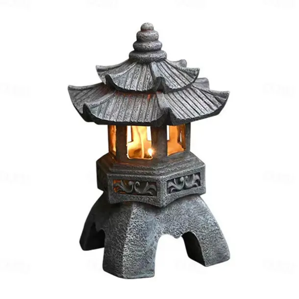 Zen Garden Ornaments - Solar Powered Pathway Tower Statue, Palace Lantern & Stone Pagoda Solar Lamp for Outdoor Decoration
