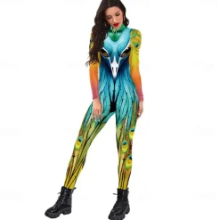 Zentai Suits Cosplay Costume Bodysuit Peacock Carnival Costume Full Body Suit Women's Cosplay Graphic Spandex Lycra Costume for Halloween Carnival Masquerade Adults'