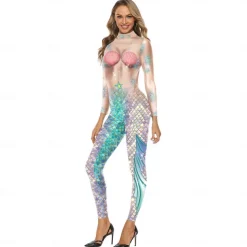 Zentai Suits Cosplay Costume Bodysuit Mermaid Carnival Costume Full Body Suit Women's Cosplay Sexy Costume Mermaid Spandex Lycra Costume for Halloween Carnival Masquerade Adults'