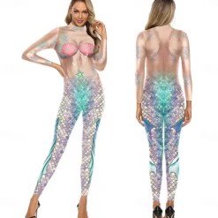 Zentai Suits Cosplay Costume Bodysuit Mermaid Carnival Costume Full Body Suit Women's Cosplay Sexy Costume Mermaid Spandex Lycra Costume for Halloween Carnival Masquerade Adults'