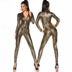 Zentai Suits Cosplay Costume Catsuit Cater Motorcycle Girl Carnival Costume Full Body Suit Women's Solid Color Cosplay Sexy Costume Animal Snakeskin Costume for Halloween Carnival Masquerade Adults'