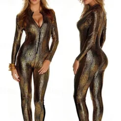 Zentai Suits Cosplay Costume Catsuit Cater Motorcycle Girl Carnival Costume Full Body Suit Women's Solid Color Cosplay Sexy Costume Animal Snakeskin Costume for Halloween Carnival Masquerade Adults'
