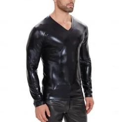 Zentai Suits Skin Suit Sweatshirt Carnival Costume Men's Shiny Metallic V Neck Costume for Performance Club Pole Dance Halloween Carnival Adults'