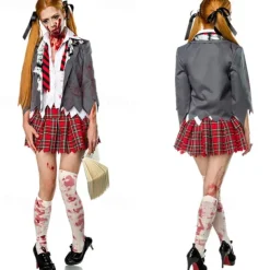 Zombie Student Halloween Cosplay Costume Outfits Scary Costume Adults' Women's Carnival Masquerade Mardi Gras Party Masquerade Easy Halloween Costumes Dress Up