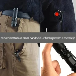 Zoomable UV Flashlight with Clip - Waterproof Torch in Red, Blue, Green & Purple Black Light for Fluorescent Detection & Camping