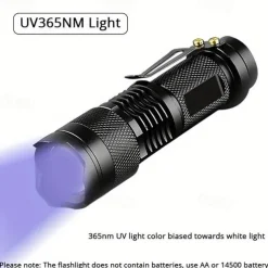 Zoomable UV Flashlight with Clip - Waterproof Torch in Red, Blue, Green & Purple Black Light for Fluorescent Detection & Camping
