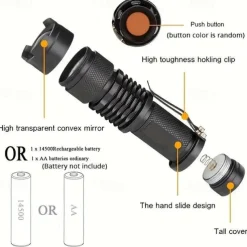Zoomable UV Flashlight with Clip - Waterproof Torch in Red, Blue, Green & Purple Black Light for Fluorescent Detection & Camping