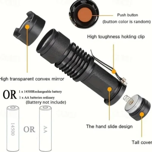 Zoomable UV Flashlight with Clip - Waterproof Torch in Red, Blue, Green & Purple Black Light for Fluorescent Detection & Camping