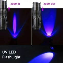 Zoomable UV Flashlight with Clip - Waterproof Torch in Red, Blue, Green & Purple Black Light for Fluorescent Detection & Camping